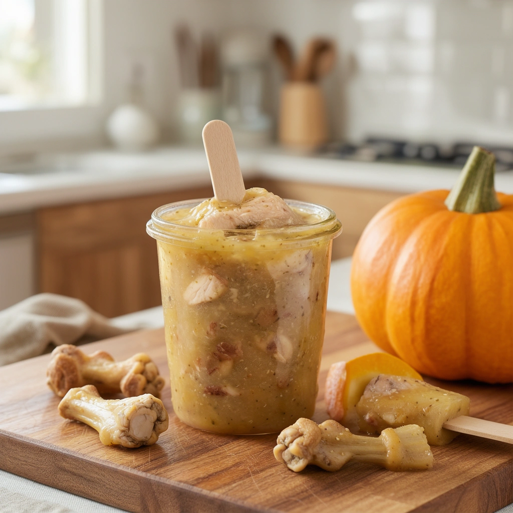 Recipe 2: Chicken Bone Broth Pupsicles with Pumpkin