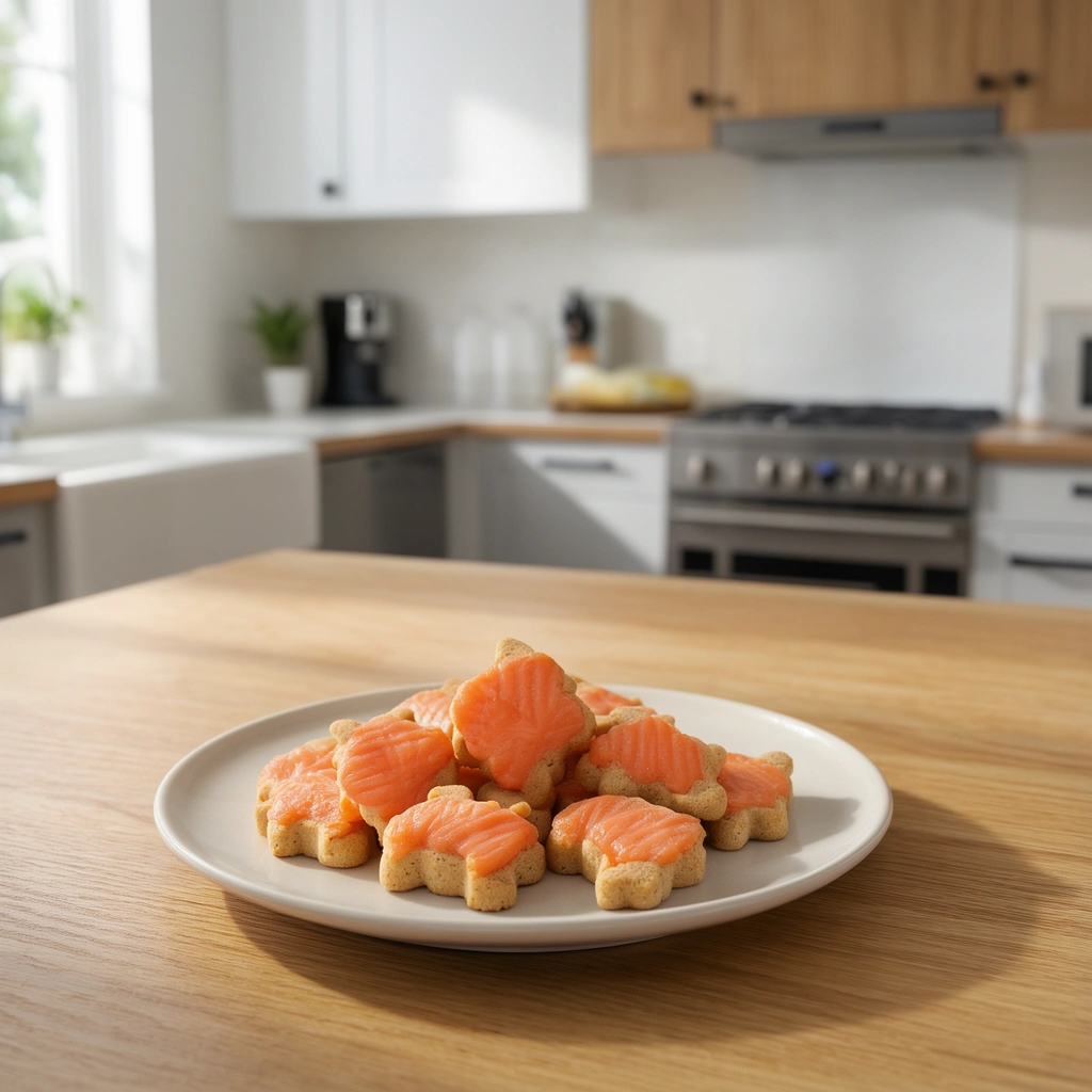 salmon dog treats in action