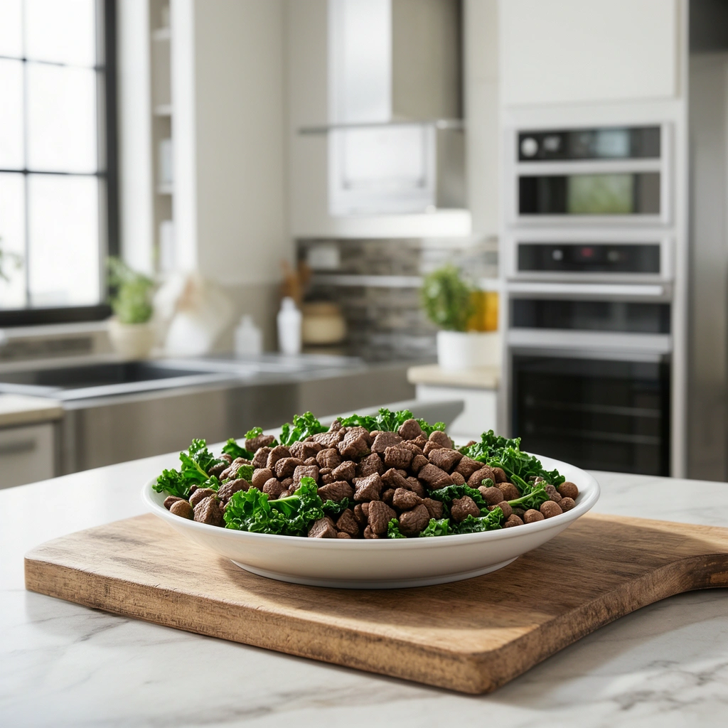 High Protein Beef And Kale Dog Food in action