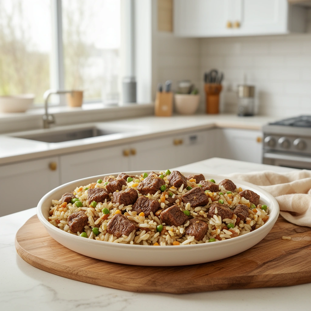 Homemade Lamb And Rice Dog Food Recipe in action